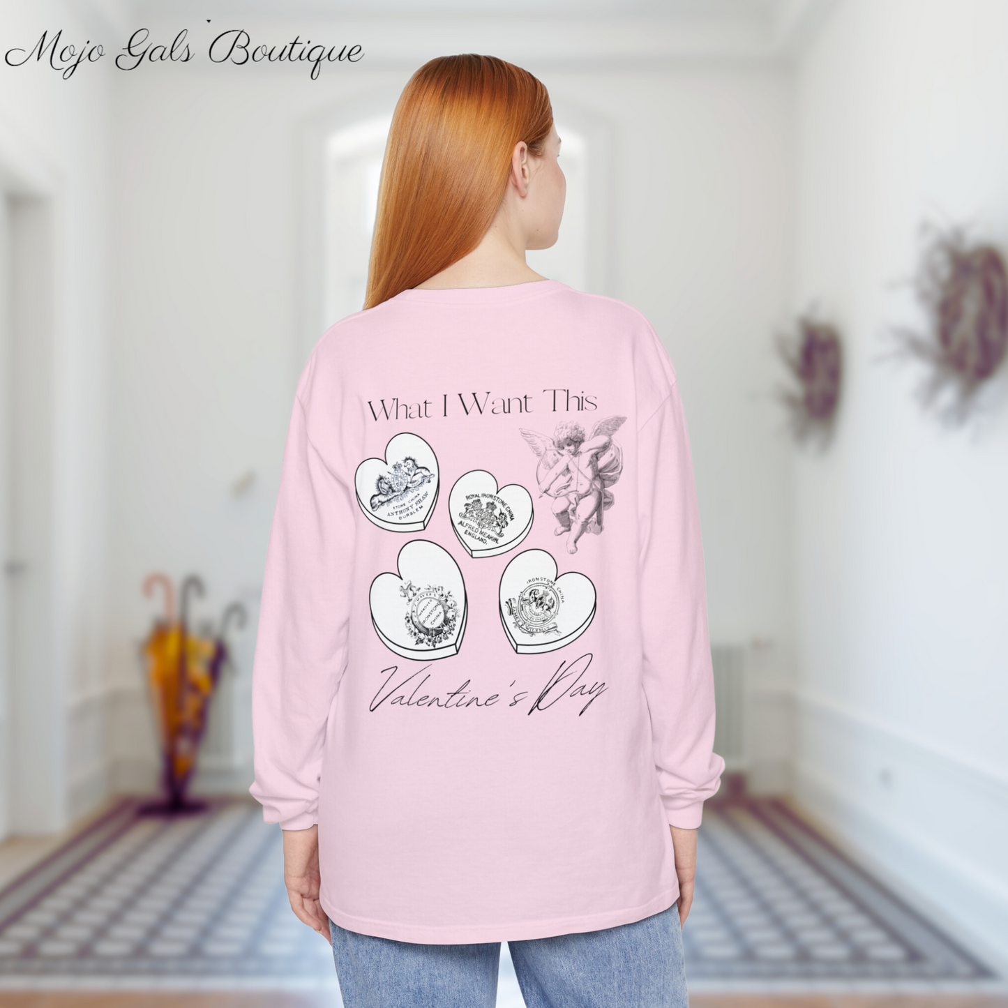 Antique Ironstone Valentine Candy Heart Comfort Color Long Sleeve Tee Shirt